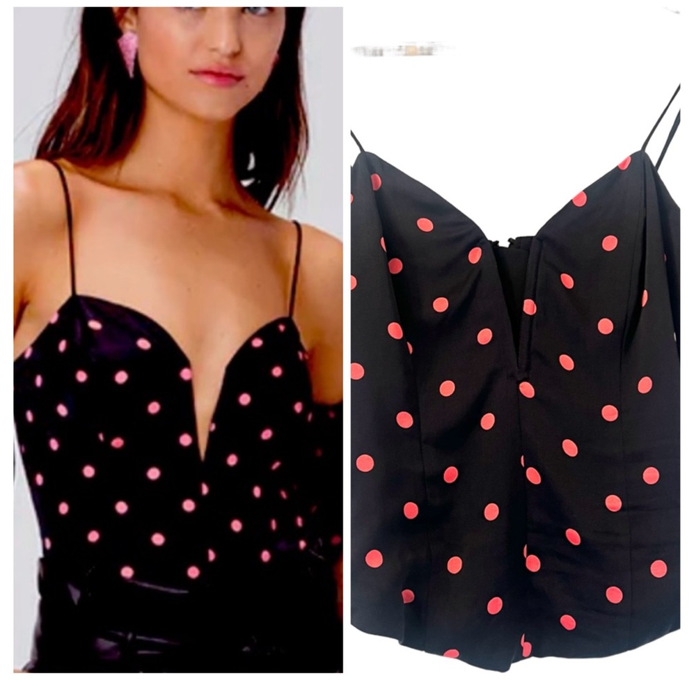 For Love & Lemons Black Camisole with Pink Polka Dots